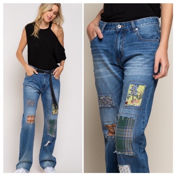 POL Patched Out Denim Boyfriend Jeans - Picture 2 of 13